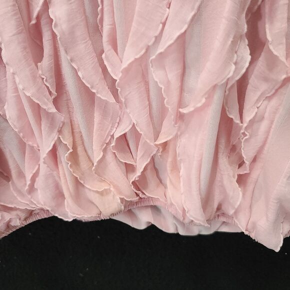 Andrea Missy Womens Ruffle Blouse Pink Size Medium Polyester Blend Short Sleeve - Picture 10 of 12